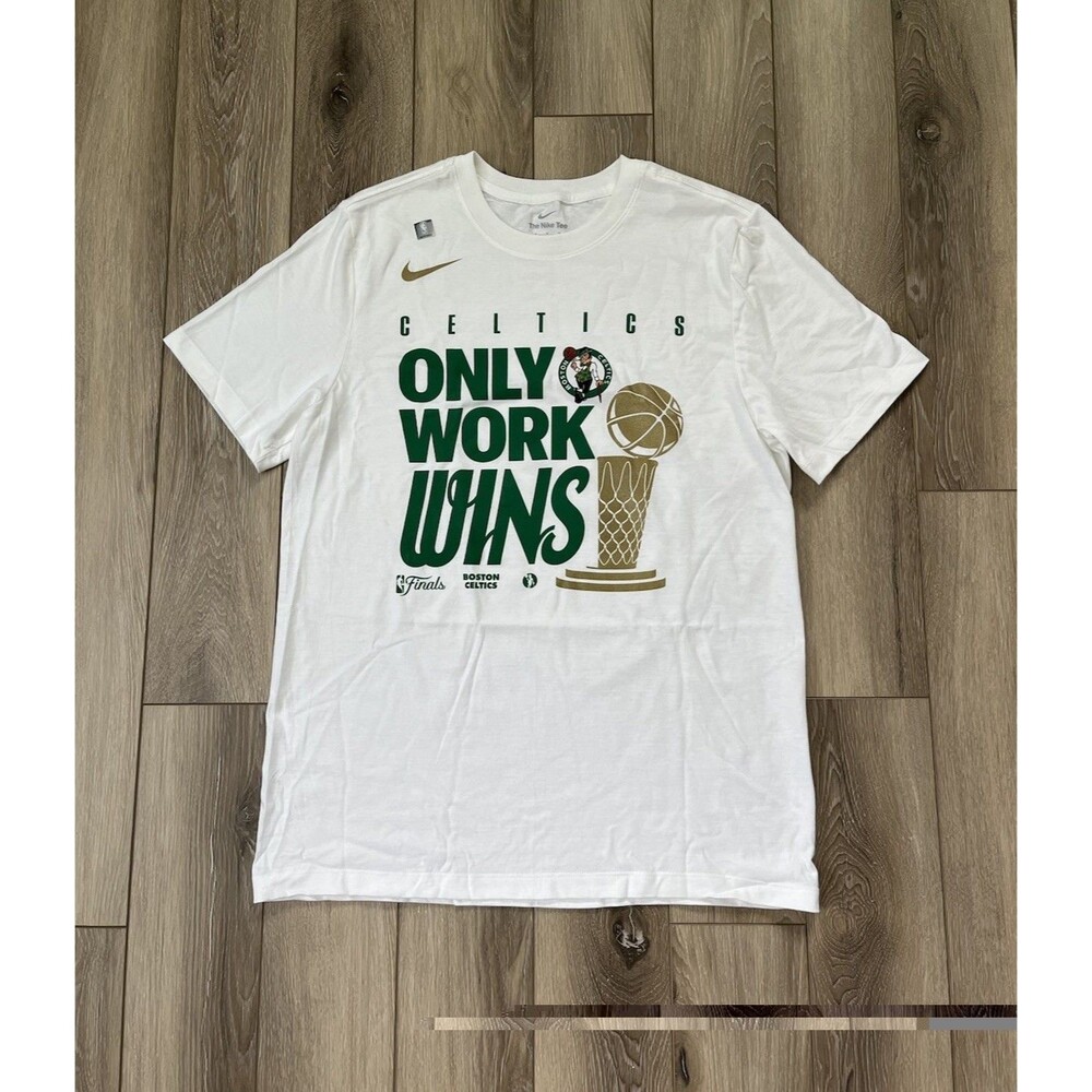 Boston Celtics NBA Finals Nike “Only Work Wins” White T-Shirt Men’s Sz M